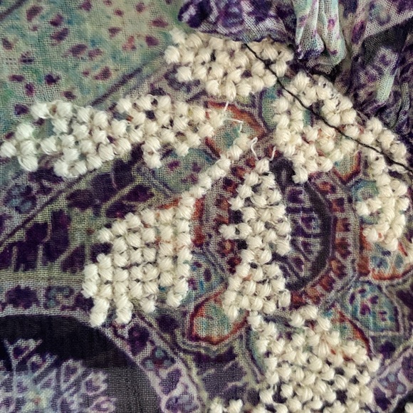 Sundance purple aqua sheer top with cream embroidery and matching cami Size XS - Picture 3 of 9